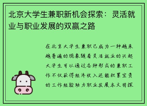 北京大学生兼职新机会探索：灵活就业与职业发展的双赢之路